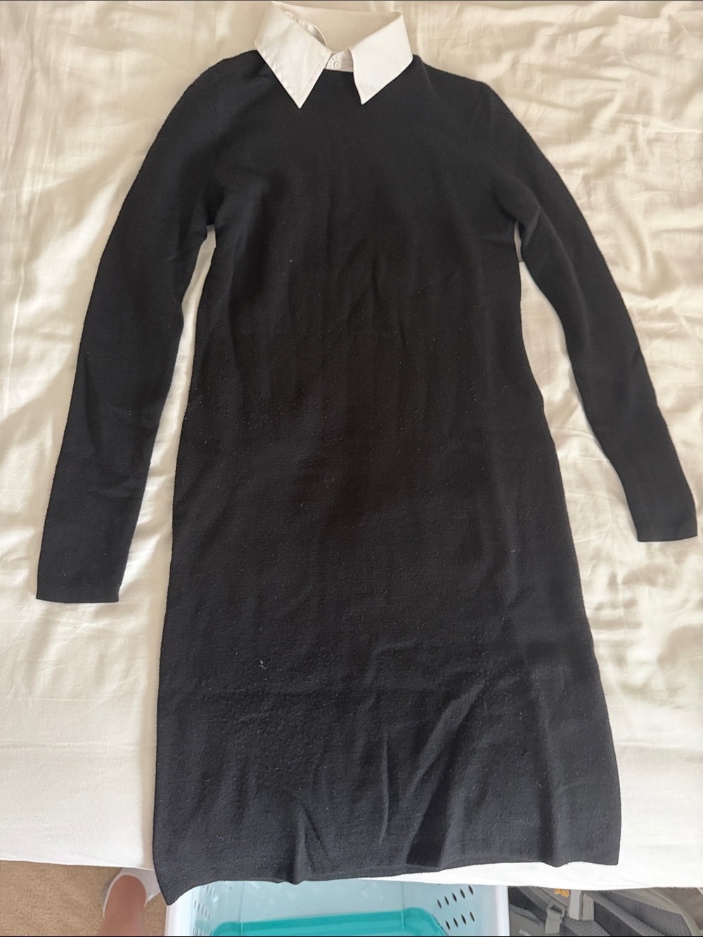 Polo by Ralph Lauren Black Knit Long-Sleeve Dress with White Collar